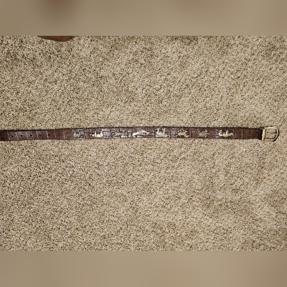 HDNEST Brown Leather Belt with Gold Animal Charms